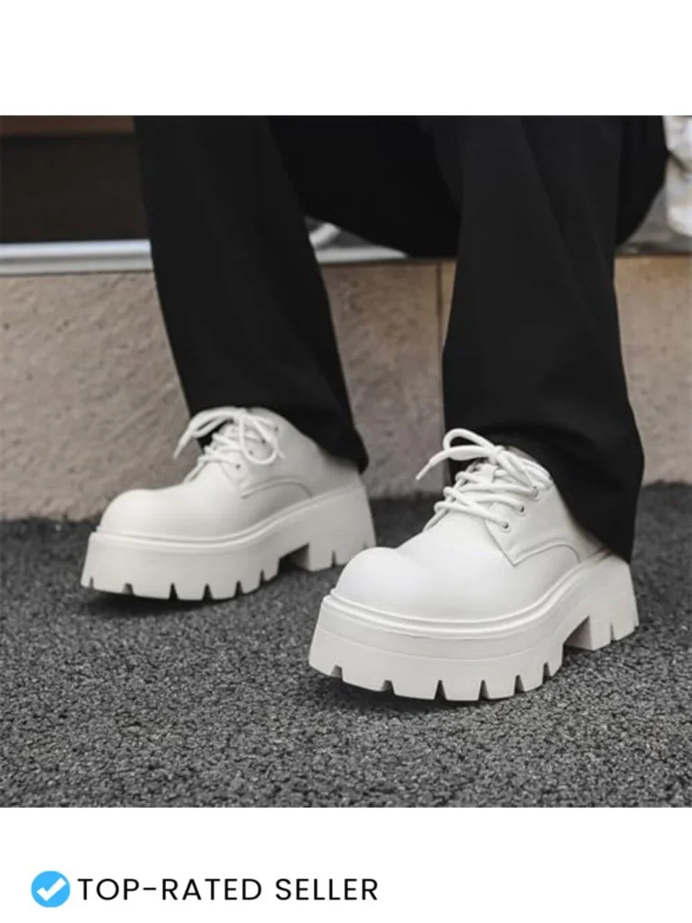 Faux Leather Men's Platform Oxfords Chunky Heel Lace Up Dress Shoes Non-Slip